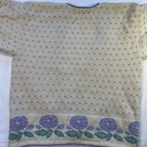 Vintage Pendleton Button Up Sweater / Cardigan 100% Wool Knit Lavender Florals - Picture 4 of 7